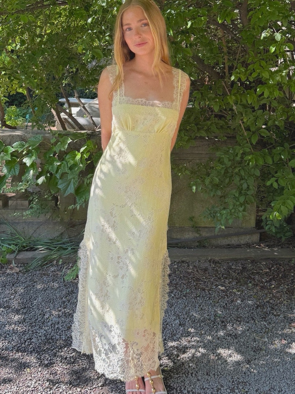 Hill House Alba Lace-Trim Slip Dress in Pale Yellow